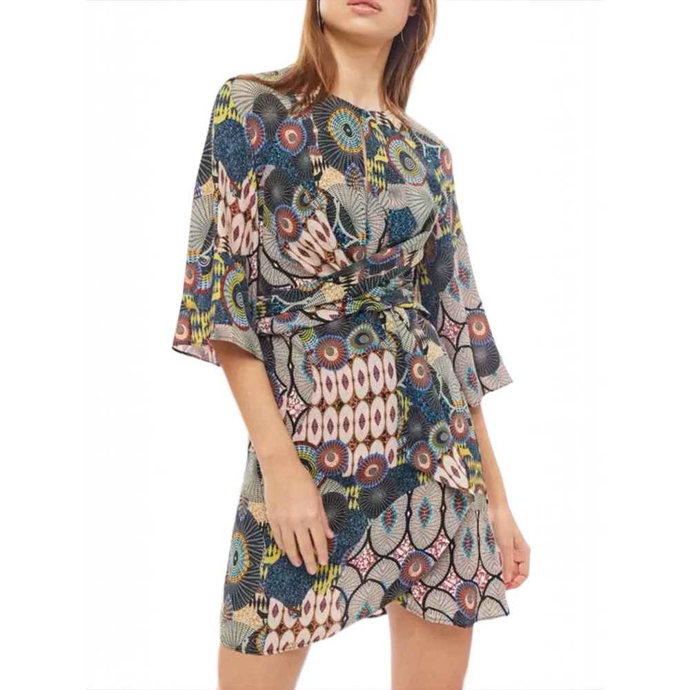 Desigual Mina Tie Front Dress Boho Maximalist Retro 70s Geometric Abstract 38 6